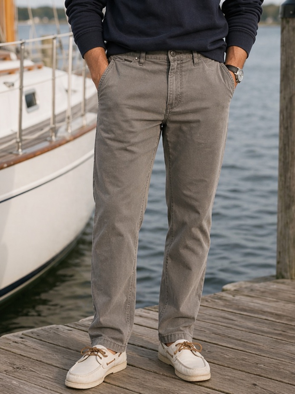 Men’s Nautica Grey Khaki Cotton The Spinnaker Pants size 32 x 32